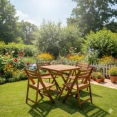 Bahçeci İspanya Katlanır Ahşap Bahçe Balkon Takımı: 60x100 Masa + 4 Sandalye thumbnail 2