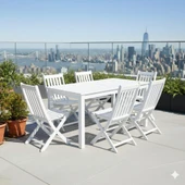 Bahçeme Kaş 80x140 Sabit Ayaklı Ahşap Masa - Beyaz Renk Teras Balkon Bahçe Masası thumbnail 2