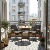 Bahçeme Heybeli Ahşap Bahçe Balkon Takımı: 90lık Masa + 2 Düz Minderli Sandalye Katlanır Set thumbnail 2