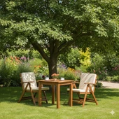 Bahçeme Antalya Ahşap Bahçe Takımı: 70x70 Sabit Masa + 2 Düz Minderli Katlanır Sandalye thumbnail 2