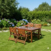 Bahçeme Antalya Ahşap Bahçe Balkon Seti: 70x120 Sabit Masa +4 Düz Minderli Sandalye thumbnail 5