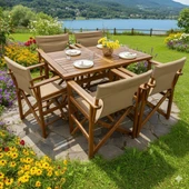 Bahçeme Yönetmen LX Katlanır Ahşap Bahçe Balkon Seti: 90x160 Masa + 6 Sandalye thumbnail 1
