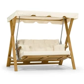 Mobeva Meda XL Iroko Ahşap Salıncak Dış Mekan Bahçe, Teras Salıncağı -Krem thumbnail 1