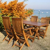 Bahçeme Muğla LX Katlanır Ahşap Bahçe Takımı: 90x160 Masa + 4 Sandalye thumbnail 1