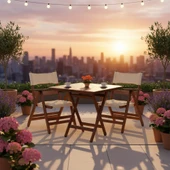 Bahçeci Atina Minderli Ahşap Bahçe Balkon Takımı: 70X70 Masa + 2 Sandalye Katlanır Set thumbnail 2