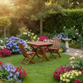 Bahçeme Avşa Side Ahşap Bahçe Balkon Takımı: 70x120 + 40 cm Uzayan Masa & 4 Katlanır Sandalye thumbnail 3