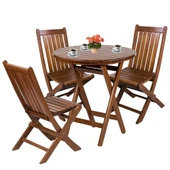 Bahçeme Avşa Ahşap Bahçe Takımı - 70lik Yuvarlak Masa + 3 Sandalye Katlanır Balkon Set thumbnail 1