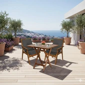 Bahçeme Heybeli Ahşap Bahçe Balkon Takımı: 60x60 Masa + 2 Düz Minderli Sandalye Katlanır Set thumbnail 1