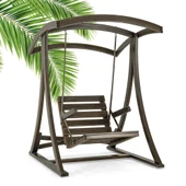 Mobeva Teras Tekli Ladin Ahşap Salıncak Dış Mekan Bahçe, Teras Salıncağı  -Krem thumbnail 7