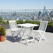 Bahçeme Avşa Ahşap Bahçe Takımı Beyaz - 70x70 Masa + 2 Sandalye Katlanır Balkon Set thumbnail 1