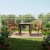 Bahçeme Heybeli Ahşap Bahçe Balkon Seti: 70X70 Sabit Masa + 2 Katlanır Sandalye thumbnail 1