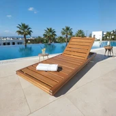 Bahçeme Tibet Ahşap Şezlong - Masif Kayından Plaj Havuz Bahçe Şezlongu (Mindersiz) thumbnail 1