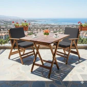 Bahçeme Antalya Katlanır Ahşap Bahçe Balkon Seti: 60x80 Masa + 2 Düz Minderli Sandalye thumbnail 2