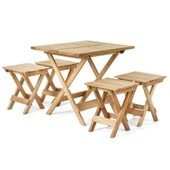Mobeva Flat Kayın Ahşap Bahçe Takımı: 70x53 Masa + 4 Tabure Katlanır Set thumbnail 1