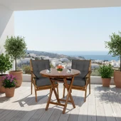 Bahçeme Heybeli Katlanır Ahşap Bahçe Balkon Seti: 90lık Masa + 2 Düğme Minderli Sandalye thumbnail 2