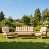 Bahçeci İstanbul Bahçe Oturma Grubu 3-1-1 -Ahşap Koltuk Ve Sehpa Seti thumbnail 2