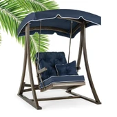 Mobeva Teras Tekli Ladin Ahşap Salıncak Dış Mekan Bahçe, Teras Salıncağı  -Krem thumbnail 2