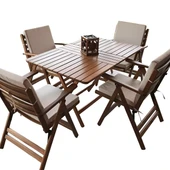 Bahçeme Antalya Katlanır Ahşap Bahçe Balkon Seti: 80x120 Masa + 4 Düz Minderli Sandalye thumbnail 3