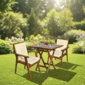 Bahçeme Heybeli Ahşap Bahçe Balkon Takımı: 70x70 Masa + 2 Düz Minderli Sandalye Katlanır Set thumbnail 1