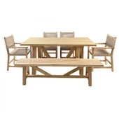 Bahçeme Taksim 7 Kişilik Kestane Bahçe Takımı: 4 Sandalye + 100X180 Masa + 40X180 Bank thumbnail 6