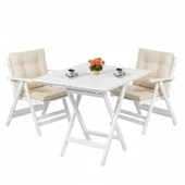 Bahçeme Antalya Katlanır Sandalye - Masif Gürgen Beyaz Ahşap & Düğmeli Minder thumbnail 9