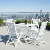 Bahçeme Avşa Ahşap Katlanır Bahçe Balkon Takımı Beyaz: 80x80 Masa + 4 Sandalye thumbnail 1