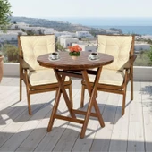 Bahçeme Heybeli Katlanır Ahşap Bahçe Balkon Seti: 70lık Masa + 2 Düğme Minderli Sandalye thumbnail 1