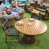Bahçeme Taksim M1 Kestane Bahçe Takımı: 4 Sandalye + Lara 120 cm Yuvarlak Masa thumbnail 4
