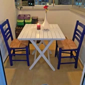 Bahçeme Kaş 80X80 Katlanır Ahşap Masa - Beyaz Renk Teras Balkon Bahçe Masası thumbnail 6