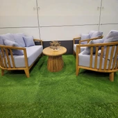 Bahçeme Emirgan (York) Ahşap Oturma Grubu Minderli - Masif Kestane 4 Kişilik Koltuk Takımı thumbnail 4