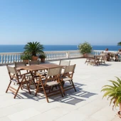 Bahçeci Atina Katlanır Ahşap Bahçe Balkon Seti 80X140 İstanbul Masa + 4 Pvcli Sandalye thumbnail 4