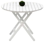 Bahçeme Avşa Ahşap Bahçe Takımı Beyaz - 90lık Yuvarlak Masa + 2 Sandalye Katlanır Balkon Set thumbnail 4