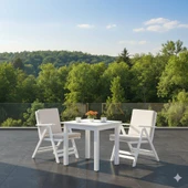 Bahçeme Kaş 70x70 Sabit Ayaklı Ahşap Masa - Beyaz Renk Teras Balkon Bahçe Masası thumbnail 6