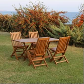 Bahçeme Avşa Bodrum Ahşap Bahçe Balkon Takımı: 90x160 Masa + 6 Sandalye Katlanır Set thumbnail 1