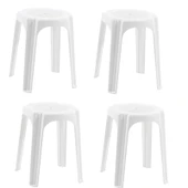 Papatya İnci Plastik Tabure Beyaz 4lü Paket - Bahçe Balkon Taburesi thumbnail 1