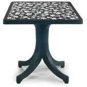 Papatya Pera Plastik Masa - 80x80 Kare Bahçe Balkon Masası -Yeşil & Gümüş Dantel thumbnail 1