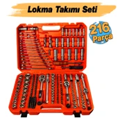 Lokma Anahtar Takımı 216 Parça Uzatma Kolu Mafsallı 1/2 3/8 1/4 Yıldız Tork Düz Set Bits Uç Allen thumbnail 2