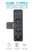 Piranha Akım Korumalı 3 USB 1 Type-C Girişli 3'lü Priz thumbnail 1