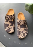 Land of Cork Anatomik Doğal Mantar Tabanlı Animal Print Süet Deri Kadın Terlik thumbnail 6