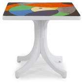 Papatya Diva Plastik Masa - 80x80 Kare Bahçe Balkon Masası -Bej & Ahşap Dekor thumbnail 3