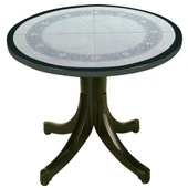 Papatya Pera Plastik Masa - 90lık Yuvarlak Balkon, Bahçe Masası -Yeşil & Mermer Dekor thumbnail 3