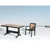 Papatya Diva Plastik Masa - 80x140 Bahçe Balkon Masası -Kahve & Mermer Dekor thumbnail 6