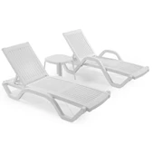 Papatya Myra Kollu Şezlong Beyaz - Plaj Havuz Bahçe Şezlong thumbnail 9