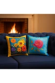 Kırlent kılıfı 3D Dijital Baskılı 2'Li Takım Çiçek Temalı Yastık Kılıfı thumbnail 1