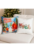 Çift Tarafı Baskılı Candy Christmas Desenli 2'li Set Kadife Kırlent Kılıfı Yılbaşı - Noel thumbnail 1