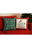 Çift Tarafı Baskılı Candy Christmas Desenli 2'li Set Kadife Kırlent Kılıfı Yılbaşı - Noel thumbnail 2