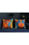 Kırlent Kılıfı 3D Dijital Baskılı Etnik Kadın Temalı Yastık Kılıfı thumbnail 3