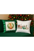 Çift Tarafı Baskılı Candy Christmas Desenli 2'li Set Kadife Kırlent Kılıfı Yılbaşı - Noel thumbnail 3