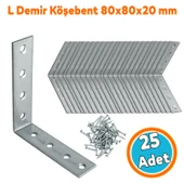 Mobilya Dolap Duvar Sabitleme Metal Köşebent 20x80x80 mm Bağlantı Aparatı L Demiri Gönye 25 ADET thumbnail 1