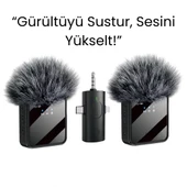 Kablosuz Çift Yaka Mikrofonu 360 Kayıt, Akıllı Gürültü Azaltma, Lightning  TypC 3.5mm Uyumlu thumbnail 1